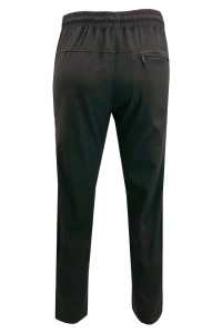 U379   Custom made pure black sweatpants design rubber band pants with zipper pocket at the back and zipper pocket at the side back view